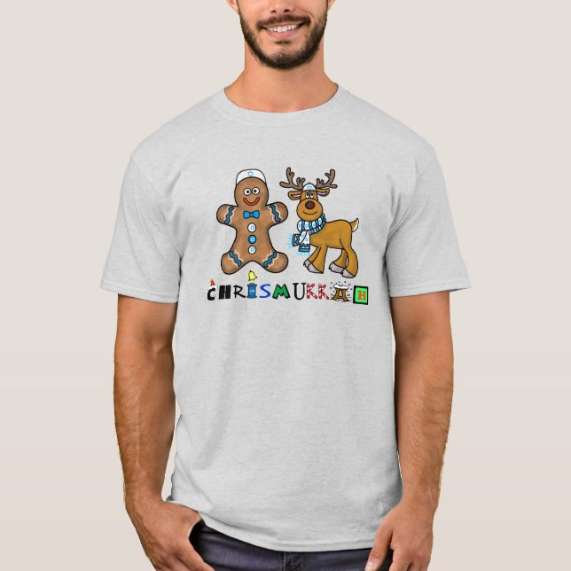 Jewish Gingerbread Man and Reindeer T-Shirt (Front)