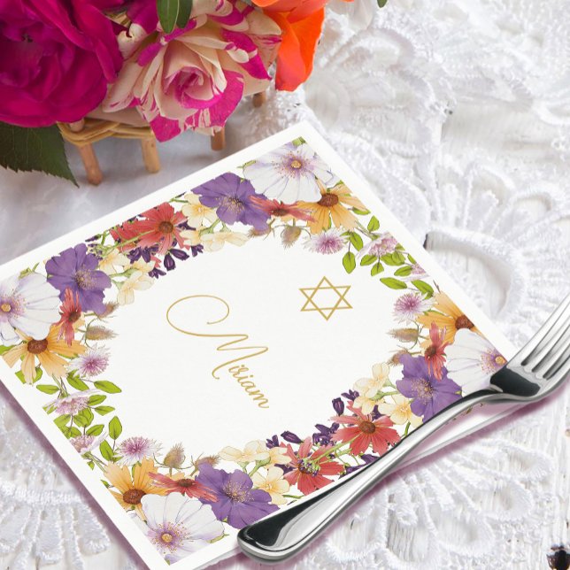 Jewish Girl Baby Floral Hebrew Naming Ceremony  Napkins (Creator Uploaded)