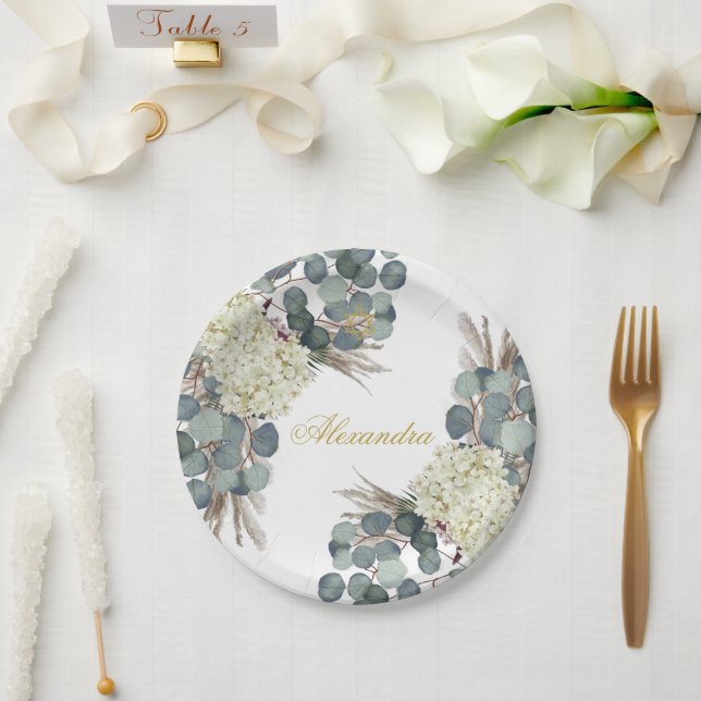 Jewish Girl Baby Naming Floral Gold Paper Plates (Wedding)