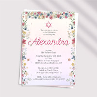 Jewish Girl Baby Naming Floral Pink Star Of David