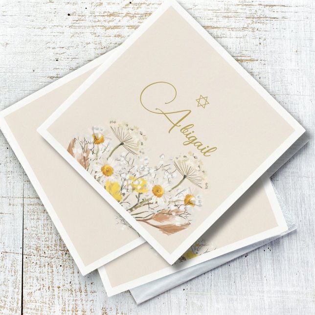 Jewish Girl Baby Naming Watercolor Field Flowers Napkins (Creator Uploaded)