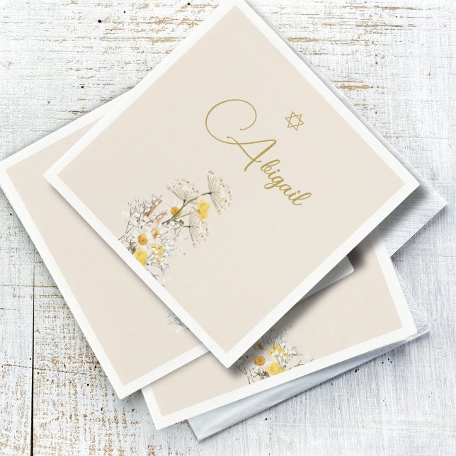 Jewish Girl Baby Naming Watercolor Wildflowers  Napkins (Creator Uploaded)