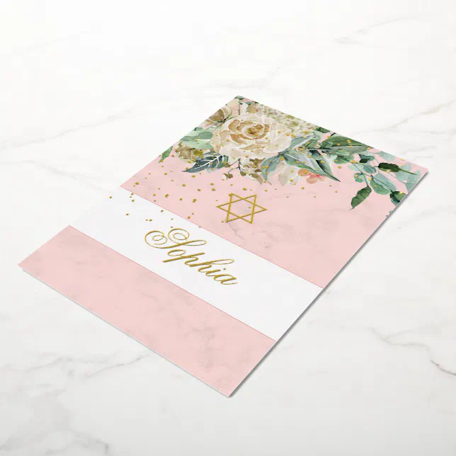 Jewish Girl Gold Baby Naming Pink Roses Religious Foil Invitation Zazzle
