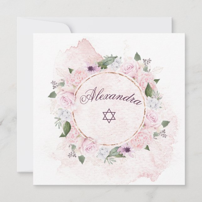 Jewish Girl Naming Pink Roses Star Of David Square Invitation (Back)