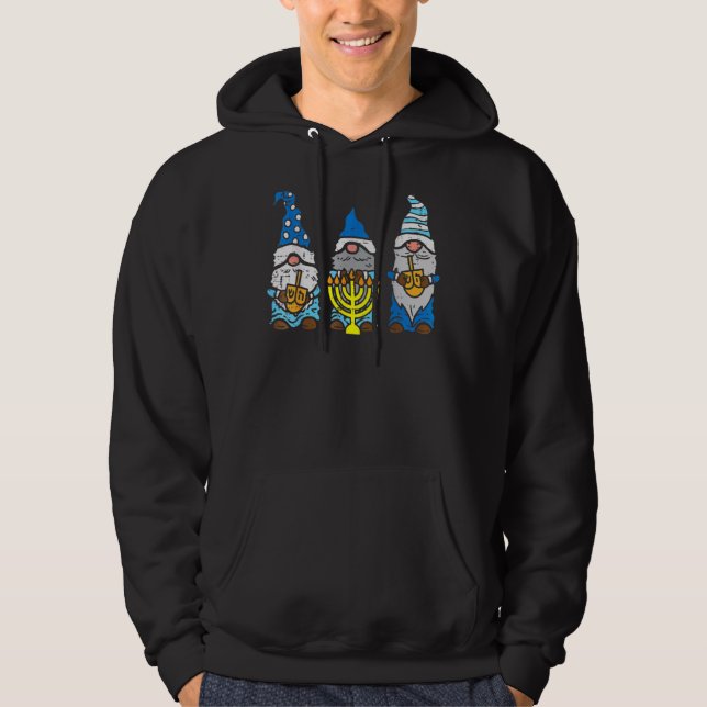 Jewish Gnomes Menorah Hanukkah Pajamas Chanukah PJ Hoodie (Front)