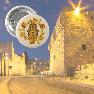 Jewish Gold Jerusalem Hamsa with Star of David Button