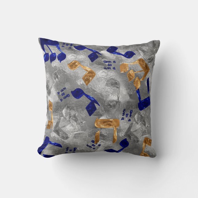 Jewish-Hammered-Dreidel-Letters- Throw Pillow (Front)