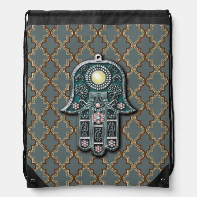 jewish hand foil pendant berber jewelry tribal art drawstring bag (Front)