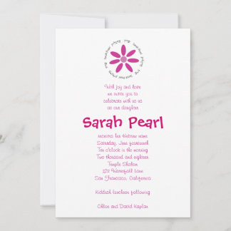 Jewish Hebrew Baby Naming with Pink Daisy Invitation