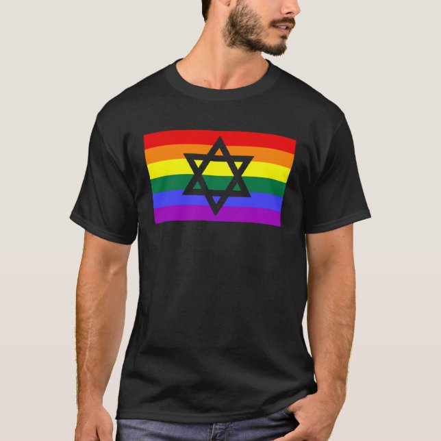 Jewish Hebrew Hanukkah Menorah LGBTQ Gay Pride Fla T-Shirt (Front)