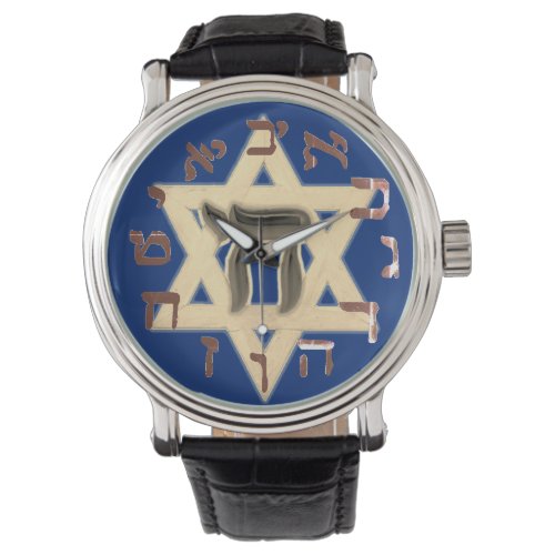 Jewish Hebrew Star of David Chai Jew Life Mens Watch