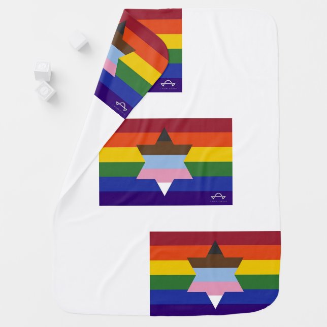 Jewish Inclusive Pride Flag Baby Blanket (In Situ)