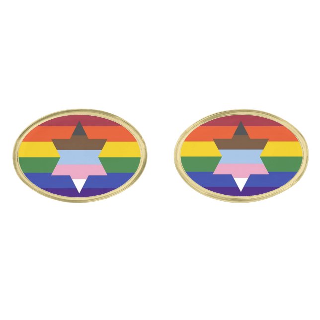 Jewish Inclusive Pride Flag Cuffinks Cufflinks (Front)