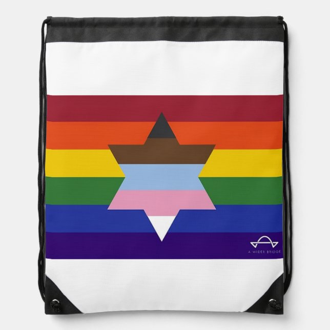 Jewish Inclusive Pride Flag Drawstring Bag (Front)