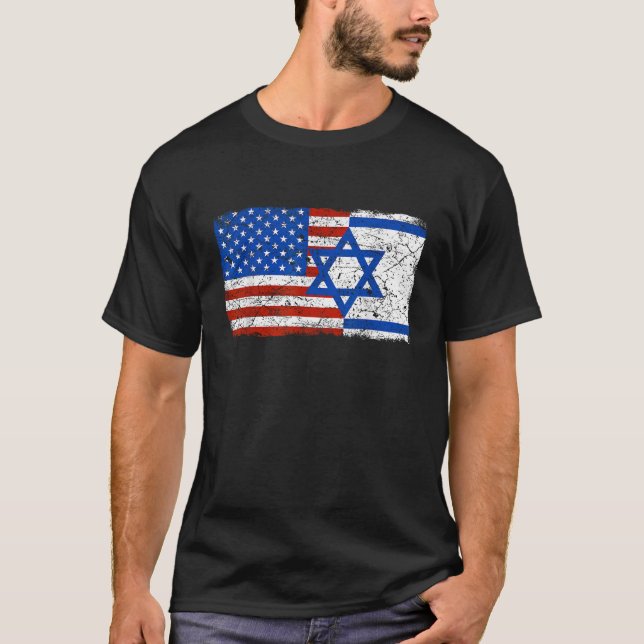 Jewish Israeli American Jew Flag Israel America US T-Shirt (Front)