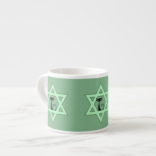 Jewish Kitty Cat Star of David Espresso Cup (Front Left)