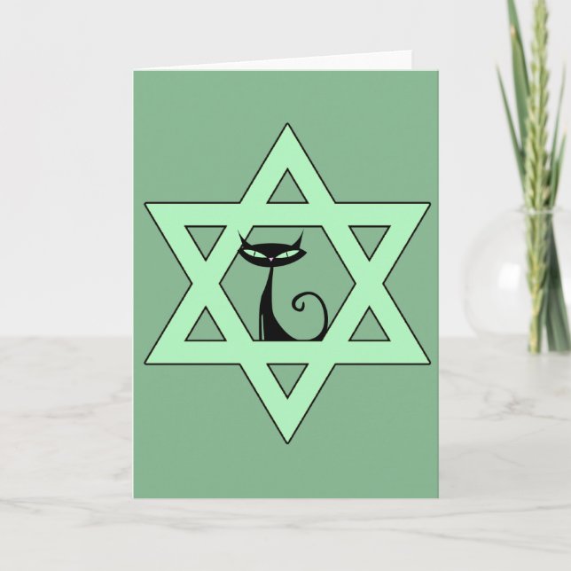 Jewish Kitty Cat Star of David Holiday Card (Front)