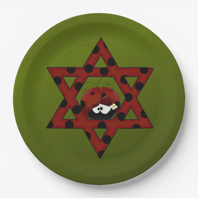Jewish Ladybug Star of David Paper Plates (Front)