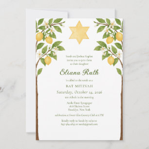 Jewish Lemon Floral Star of David Bat Mitzvah Invitation