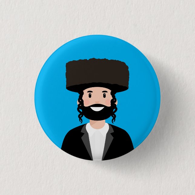 Jewish Man in Shtreimel hat Button (Front)