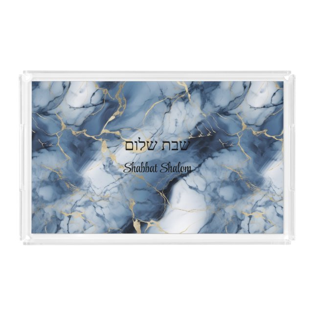 Jewish marble effect Shabbat Board Serving Trays (Front)