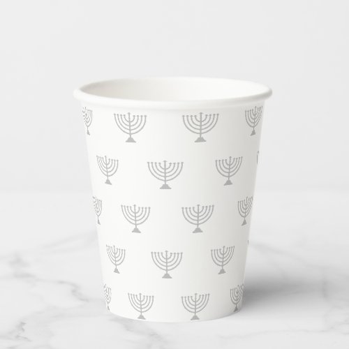 Jewish menorah gray white modern pattern Hanukkah Paper Cups