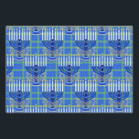 Jewish-Menorah-Plaid-Lt-Blue Wrapping Paper Sheets<br><div class="desc">From my new Jewish Collection coming into stores now... MENORAH PLAID LT BLUE. A large silver and blue detailed 9 branch menorah design on an all-over background plaid pattern. All of the candles appear lit. The plaid pattern is green, gold and blue. You get 3 sheets of gift wrapping sheets....</div>