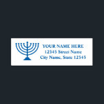Jewish menorah self inking return address stamps<br><div class="desc">Jewish menorah self inking return address stamps for home,  business,  Hanukkah Holidays etc.
Rubber stamps with religious icon and return address template.
Blue ink.</div>