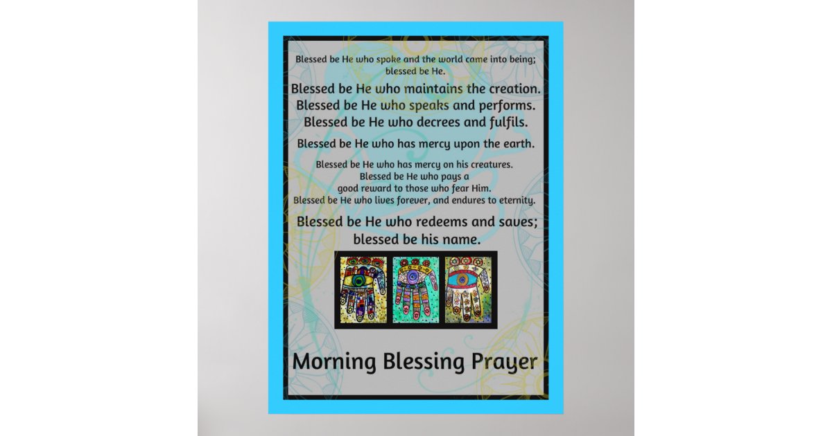 Jewish Morning Blessing Prayer Batik Hamsa Poster