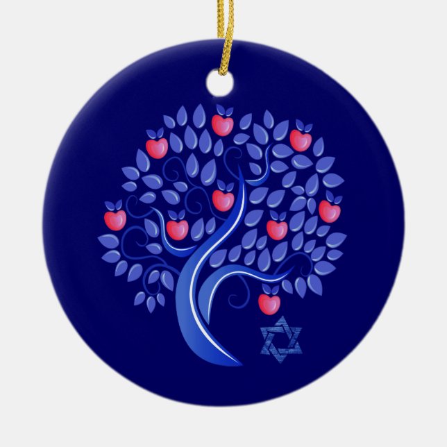 Jewish New Year | Rosh Hashanah Custom Year Ceramic Ornament (Front)