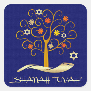 Jewish New Year Rosh Hashanah Square Sticker