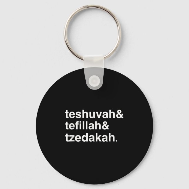 Jewish New Year Yom Kippur Teshuvah Tefillah Tzeda Keychain (Front)