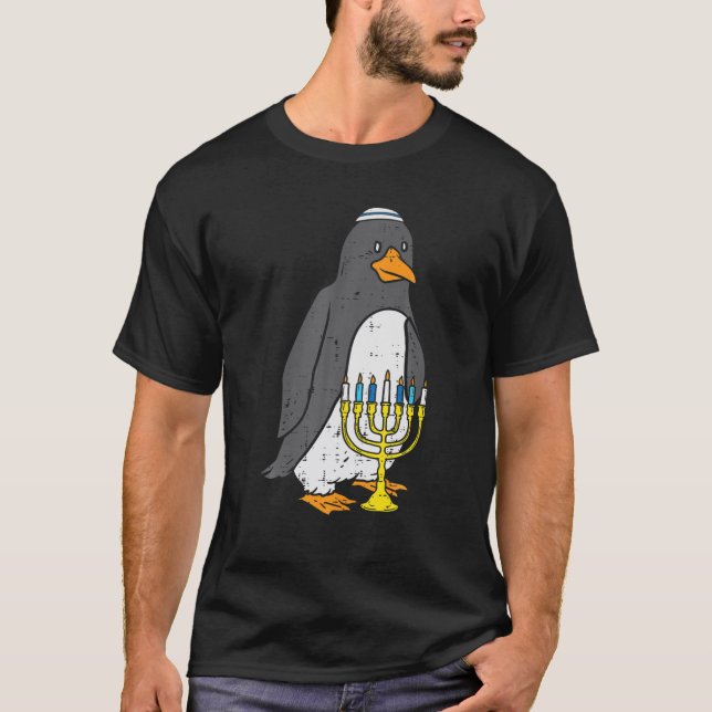 Jewish Penguin Menorah Animal Hanukkah Pajamas Cha T-Shirt (Front)