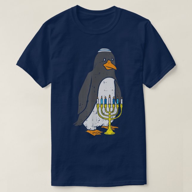 Jewish Penguin Menorah Animal Hanukkah Pajamas Cha T-Shirt (Design Front)