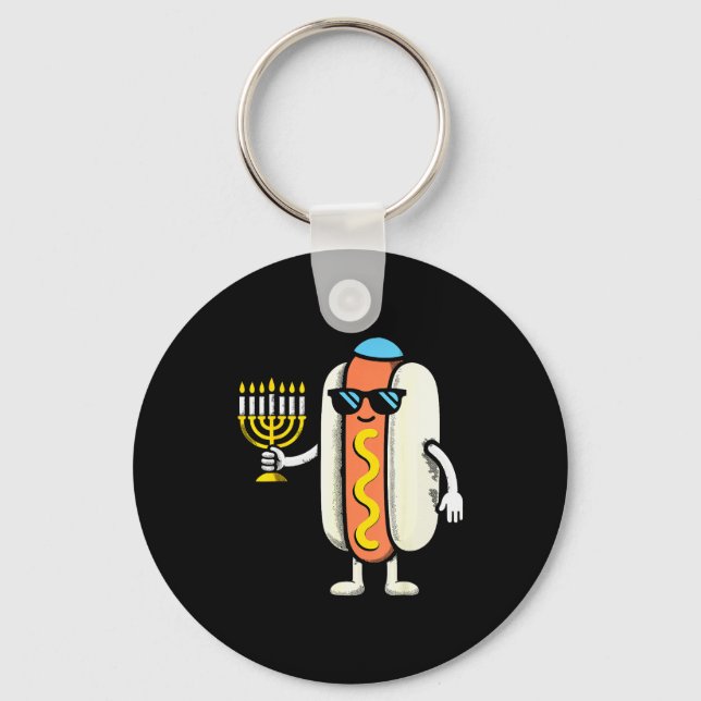 Jewish Pjs Hotdog Funny Food Hanukkah Pajamas Chan Keychain (Front)