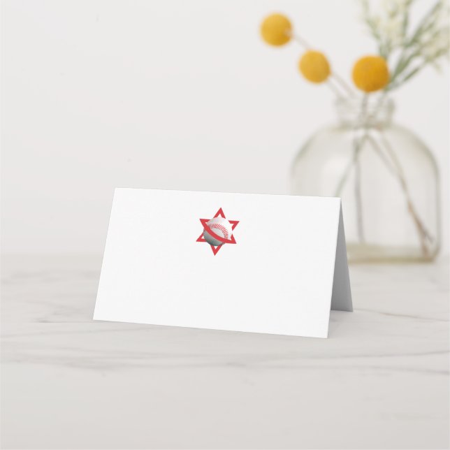 Jewish Place Cards Red Jewish Baseball Table Card (Front)