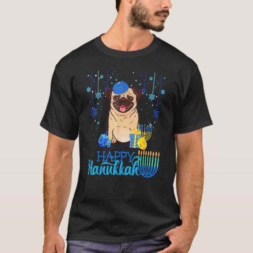 Jewish Pug Dog Menorah Hat Chanukah Hanukkah Jewis T-Shirt