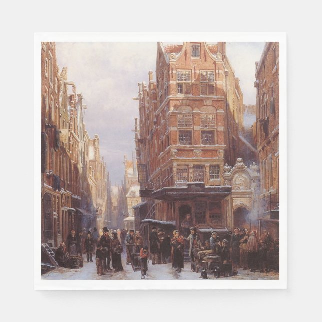 Jewish Quarter in Amsterdam (Vintage City Scene) Napkins (Front)