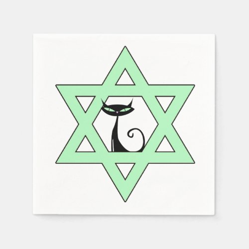 Jewish Retro Kitty Cat Star of David Napkins