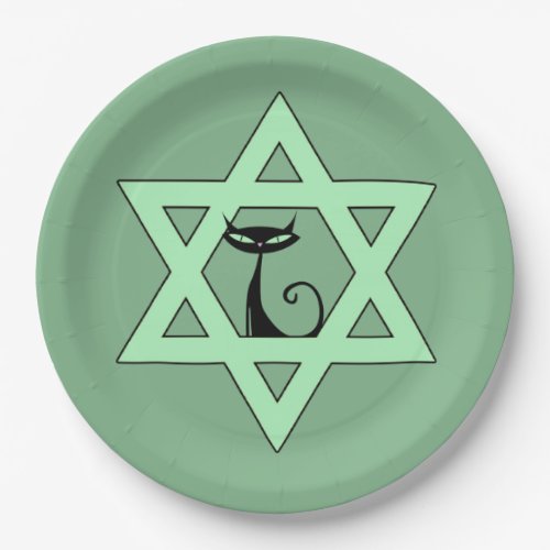 Jewish Retro Kitty Cat Star of David Paper Plates