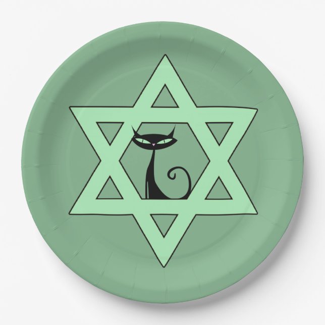 Jewish Retro Kitty Cat Star of David Paper Plates (Front)