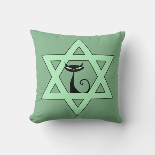 Jewish Retro Kitty Cat Star of David Throw Pillow