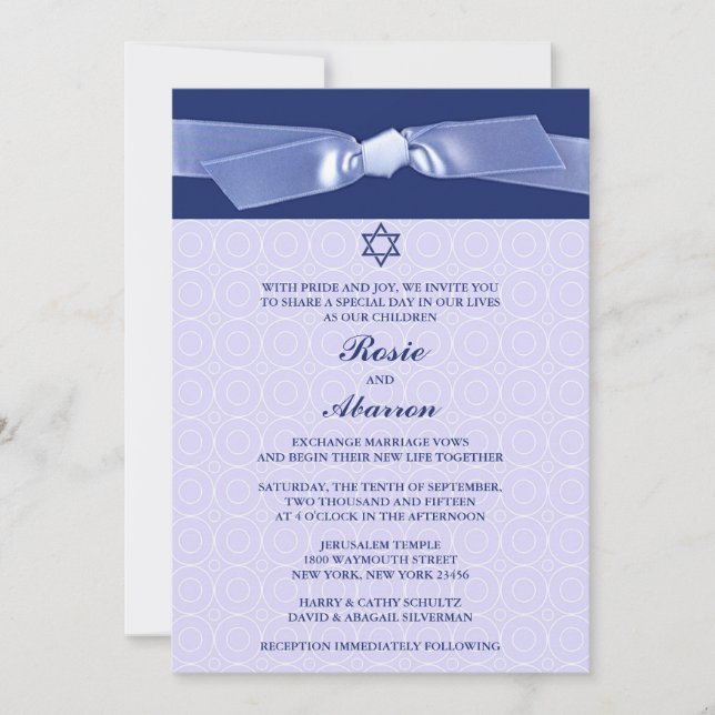 Jewish Ribbon Wedding Flat Invitations (Front)