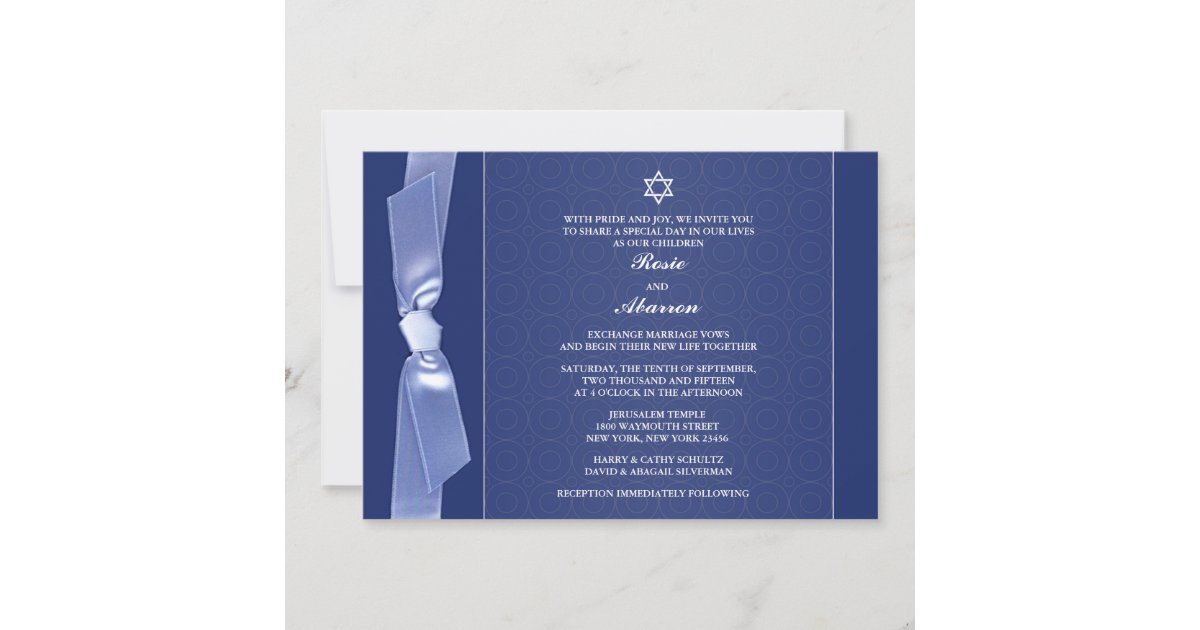 Jewish Ribbon Wedding Flat Invitations | Zazzle