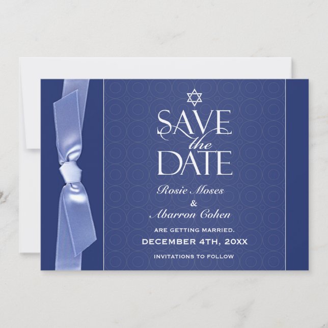 Jewish Save The Date Ribbon Flat Card (Front)