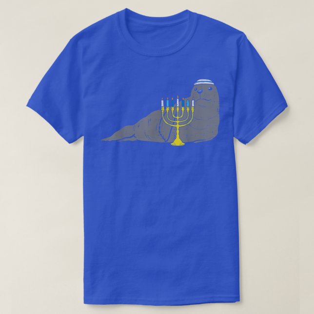Jewish Seal Menorah Animal Hanukkah Pajamas Chanuk T-Shirt (Design Front)