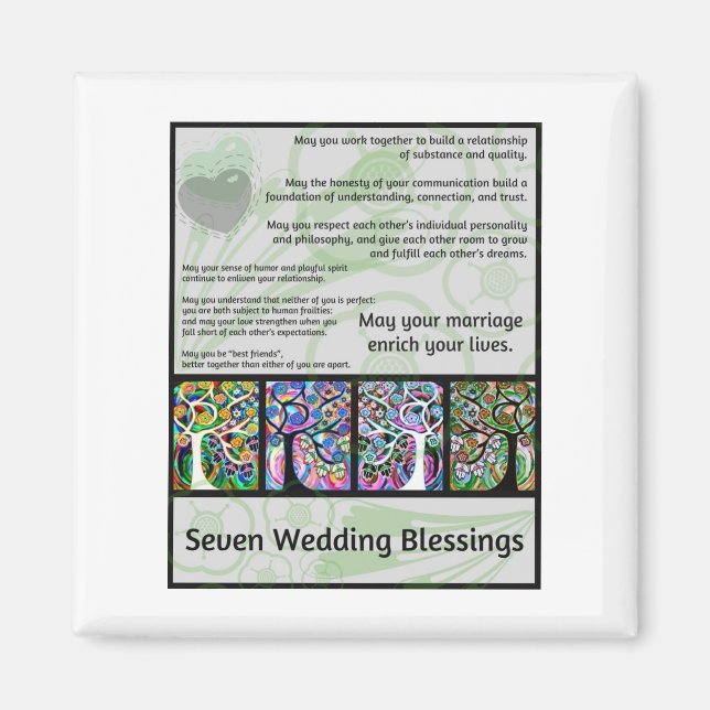 Jewish Seven Wedding Blessings Tree Of Life Hamsa Magnet (Front)