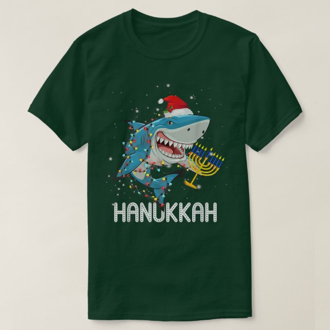 Jewish Shark Menorah Funny Hanukkah Chanukah Anima T-Shirt (Design Front)