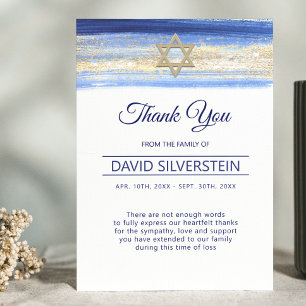 Jewish Star Blue Gold Sympathy Thank You Funeral Card