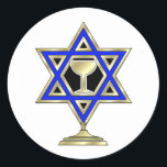 Jewish Star Classic Round Sticker<br><div class="desc">Jewish gifts and gift ideas featuring beautiful Jewish Star of David with a wine glass in the center.</div>